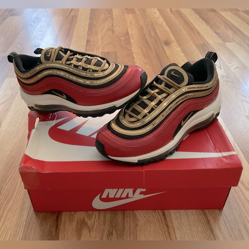 Nike Air Max 97 Red and Gold with Black Accents